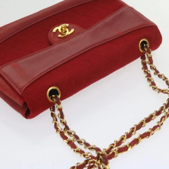 CHANEL Matelasse Chain Shoulder Bag Canvas Red CC Auth 59869A - Picture 8 of 16